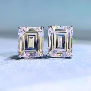 1.5Ct Each <b>EMerald</b> Cut Moissanite Solitaire <b>Stud</b> <b>Earrings</b> With 925 Silver Fine Romantic Jewelry for Women's Engagement Gift - Product Image 5