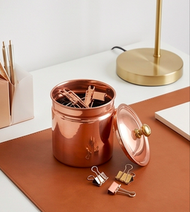 Copper Kitchen Storage Canister <b>Set</b> With Lid Round Food Container For Spice Pantry Classic Polished Design 1 Layer - Product Image 2