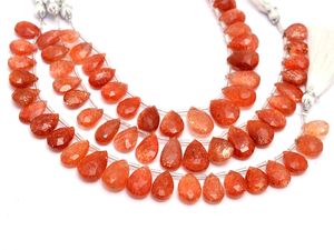 Perles de pierre de soleil naturelle 8x12MM facettées en forme de poire, perles de pierre de soleil orange pour la fabrication de bijoux, fournitures en gros - Product Image 5