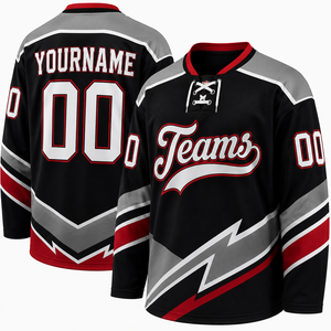 Maillot de hockey personnalisé noir et rouge, uniforme d'équipe de hockey sur glace, maillot de sport sublimé à manches longues, design avec nom et numéro du joueur - Product Image 6