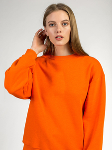Sudadera de Cuello Redondo Naranja para Mujer, Manga Larga, Color Sólido, Tejido de Algodón, Ropa de Otoño - Product Image 5