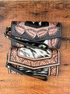 New Arrival Women's Luxury Western Leather Clutch Multi-Use Hand Tooled Carving with Stylish Cowhide Fur RFID <b>Feature</b> - Product Image 4