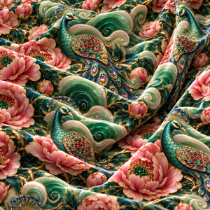 Tissu d'ameublement jacquard brocart floral et fruité PRANIKA INTERNATIONAL Blue Bird, 58/60 pouces, tissé, imprimé, respirant, léger - Product Image 5