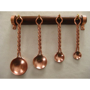 Ensemble de cuillères à mesurer en cuivre forgé à la main avec longues poignées noires, style vintage, outils de cuisine durables, cuillère à mesurer - Product Image 2