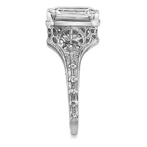 <b>Emerald</b> Cut Moissanite Luxury Certified <b>Ring</b> 925 Sterling <b>Silver</b> White Gold Plated Antique Style Vintage Engagement Wedding - Product Image 2