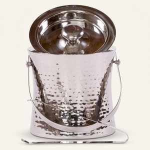 Premium Hammered Metal Ice Bucket With Tongs Double Wall Insulated Champagne Bucket For Wedding Events Barware Supplies - Product Image 1