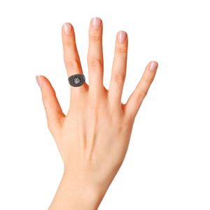 Anillo de Plata de Ley 925 con Espinela Negra Natural y Circonitas Blancas en Forma de Cúpula, Joyería Fina, Memoria Jewels - Product Image 4