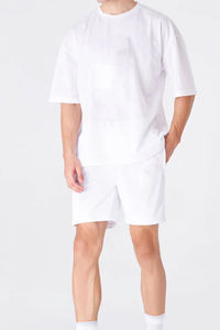 Vêtements pour hommes de marque tendance : T-shirts et shorts à motifs en pur coton épais, avec taille élastique, style décontracté - Product Image 4