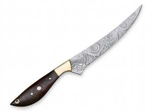 Cuchillo de hoja fija de acero de Damasco hecho a mano con mango de palisandro, bolster de latón y mosaico de pasadores - Cuchillo de cocina DIY OEM - Product Image 3