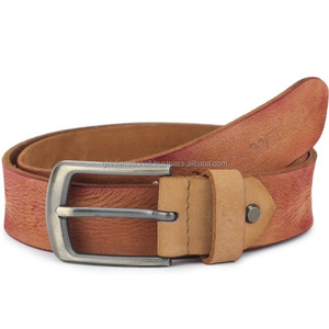 Cinturón y accesorios de cuero genuino suave marrón claro Vintage de alta moda para hombre con hebilla clásica plateada mate - Product Image 6