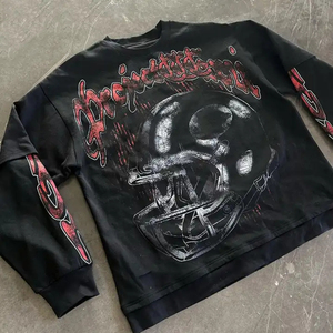 เสื้อยืดแขนยาวผู้ชายสไตล์วินเทจผ้าคอตตอน 100% แบบปรับแต่งได้ ทรงโอเวอร์ไซส์ หนานุ่มสองชั้น เป็นมิตรกับสิ่งแวดล้อม - Product Image 4