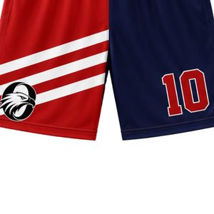Shorts de basketball pour hommes, bleu marine et rouge, sublimés, séchage rapide, vêtements de sport d'équipe, confortables pour l'entraînement et les matchs - Product Image 6