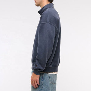 Sudadera de Hombre Azul Marino con Cierre de Cremallera, Corte Regular, Cuello Alto, Informal, para Otoño, de Algodón French Terry - Product Image 3