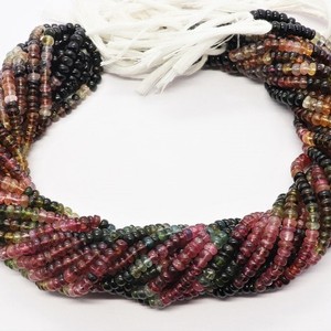 Perles de pierres précieuses naturelles en tourmaline multicolore lisse, forme rondelle, 4,5 mm, perles de tourmaline pastèque, vente en gros de perles de tourmaline multicolore - Product Image 1