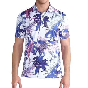 Custom Printed <b>Tropical</b> Palm Polo <b>Shirt</b> <b>Mens</b> Summer Short Sleeve Breathable Polyester Golf Casual <b>Shirt</b> Bulk OEM Supply - Product Image 1