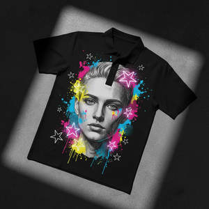 T-shirt personnalisé pour femme, technologie DTF, impression durable, polyester/coton, écologique, respirant, manches courtes, résistant au lavage intensif - Product Image 1