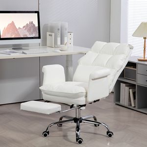 Sedia da Ufficio Direzionale Confortevole con Design Ergonomico, Poggiapiedi Girevole, Altezza Regolabile, Reclinabile, Bianca - Product Image 2