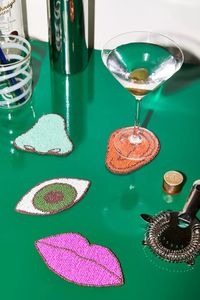 Facial Features <b>Eye</b> Lips Nose Ear Beaded Coasters Set Handmade Glass Seed Beads Novelty Cocktail Barware Furnishings - Product Image 1