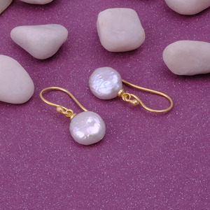 El Joyero Women's Freshwater Pearl Hoop <b>Earrings</b> <b>Handmade</b> 18K Gold Plated Brass Trendy Gift Trendy Pearl Hoop <b>Earrings</b> for Women - Product Image 4