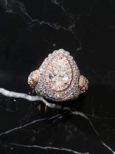 Pear Lab Grown <b>Statement</b> <b>Ring</b> 10K 14K 18K Teardrop Double Halo Asscher Women Wedding Hip Hop Style Wholesale B2B Factory - Product Image 3