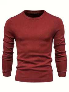 Men's Mustard <b>Yellow</b> Solid Knitted Pullover Sweater Crew Neck Slim Fit Casual Warm Fall Winter Jumper Men's Fashion Knitwear - Product Image 5