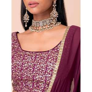 Grande tenue de fiançailles en georgette à paillettes violet foncé Lehenga Choli - Product Image 3