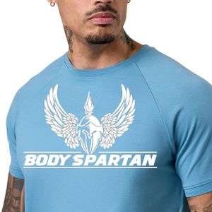 Camiseta de cuello redondo para hombre, color azul cielo, manga corta, ligera, transpirable, para entrenamiento, correr, fitness, gimnasio, ropa deportiva - Product Image 3