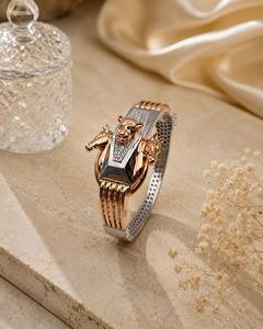 Luxury 925 Sterling <b>Silver</b> Rose Gold Plated <b>Cuff</b> <b>Bracelet</b> with Animal Heads and Crystal Inlay Unisex Everyday Wear Gift - Product Image 3