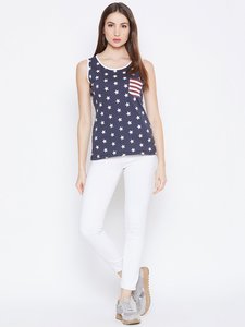 Débardeur sans manches pour femme, imprimé étoiles, avec poche drapeau, col rond, tricoté, décontracté - Product Image 2