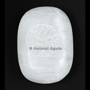 Tree of Life Engraved Selenite Palm Stone Wholesale Natural <b>Craft</b> Gemstone Folk Art Feng Shui Chakra Healing Wands for Gift - Product Image 5