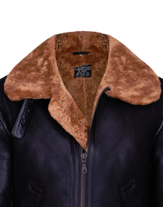 Custom 2026 Eco-Friendly Garment Dyed Real Sheepskin Leather Bomber <b>Jacket</b> Black Grain Type Winter Wear <b>White</b> Real Fur for <b>Men</b> - Product Image 5
