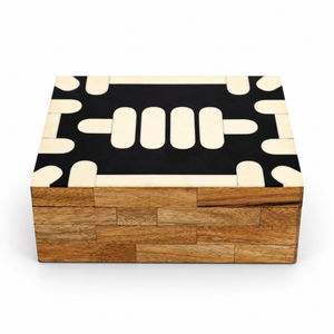 Handcrafted <b>Wooden</b> <b>Jewellery</b> <b>Box</b> with Black White Resin Inlay Square Jewelry Storage Case Decorative Keepsake Chest | Luxury - Product Image 1