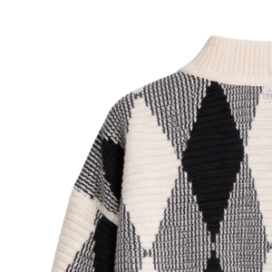 Veste en tricot jacquard pour femme, coupe ample, boutonnée, motif losanges, pull chaud, manteau décontracté pour l'hiver, vêtement d'extérieur à superposer - Product Image 6