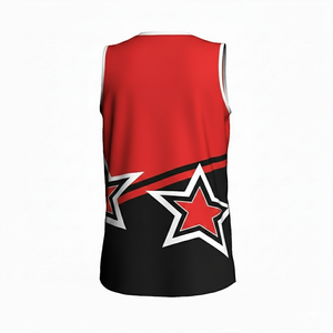 Camiseta de Baloncesto Personalizada Roja y Negra con Estampado de Estrellas, sin Mangas, Cuello en V, Sublimada, Ropa Deportiva para Hombre, para Todas las Temporadas, Corte Regular - Product Image 2