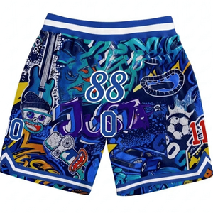 Shorts de basketball américains pour hommes, été, fins, amples, respirants, séchage rapide, sport, polyester, coupe courte, décontractés, imprimés par transfert thermique - Product Image 2