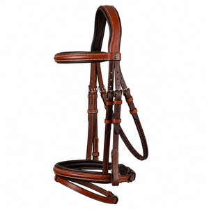 Bridon anglais en cuir bicolore de qualité supérieure avec sangle de gorge tressée - Product Image 2