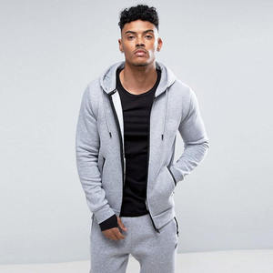 Conjunto Deportivo Gris con Capucha para Hombre, Sudadera con Cremallera de Manga Larga y Bolsillos Laterales, Ropa Casual de Otoño, Color Sólido, Corte Regular - Product Image 2