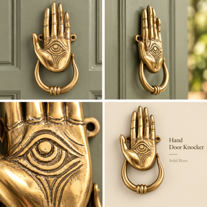 Timbre de puerta Mystic Eye en tono bronce dorado con símbolo de palma grabado y anillo circular para entradas distintivas - Product Image 6
