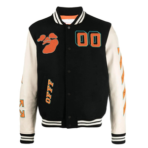 High Quality Latest Design Varsity <b>Jacket</b> Men Black Wool Letterman <b>Jacket</b> White Leather Sleeves Luxury Embroidery Baseball Coat - Product Image 1