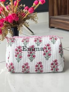 Floral Quilted <b>Makeup</b> <b>Bag</b> Custom Quilted <b>Makeup</b> <b>Bag</b> <b>Large</b> Handmade Toiletry <b>Bag</b> Travel <b>Bag</b> with Zipper Closure Christmas Gift - Product Image 1