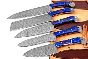 Juego de Cuchillos de Chef de Acero de Damasco de Alta Calidad Premium de 5 Piezas con Diseño de Mangos de Resina, Cuchillos de Caza Rectos Pulidos A&M Enterprises - Product Image 5