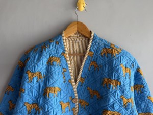 Blue Quilted Jacket With Cheetah Print Full Sleeve Button Closure Women's Autumn Outerwear Blue jacket gift <b>for</b> her - Product Image 2