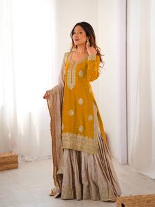 Conjunto de Kurti Sharara Gharara con Bordado Indio Listo para Usar, Tela Georgette, Diseño Étnico Pakistaní, Superventas - Product Image 4
