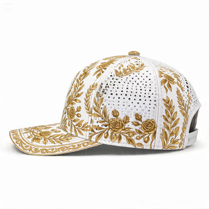 Gorra de Béisbol de Lona Bordada con Flores en Oro Blanco, de Lujo, Personalizada, de 6 Paneles, Unisex, con Cierre a Presión, Perforada con Corte Láser, para Viaje - Product Image 5
