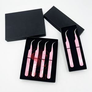 Pinces à cils en acier inoxydable, boîte de 4 pièces, emballage professionnel, pinces à cils légères pour extensions de cils, marque privée - Product Image 2