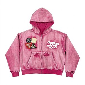 Sudadera con Capucha para Mujer, Estilo Tie-Dye Rosa, con Logotipo Personalizado, Manga Larga, Tejido de Punto, Spandex/Poliéster, Cierre de Cremallera, Transpirable - Product Image 1