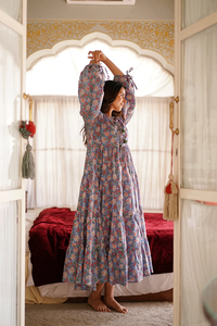 Tenue de jour confortable Maxi robe pur coton bloc Bagru imprimé indien terreux Nature déesse Style cravate teint respirant durable - Product Image 3