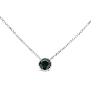 Collar con Colgante de Zafiro Teal Australiano Natural, Corte Brillante Redondo, en Oro Blanco Sólido de 18k, con Engaste de Bisel, Joyería Fina - Product Image 1