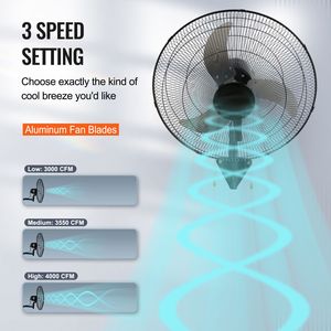 2 Ventilatori da Parete Oscillanti da 18 Pollici a 3 Velocità, Alta Velocità 4000 CFM, Resistenza Industriale per Uso Commerciale Interno - Product Image 4