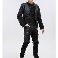 Veste en cuir PU gothique pour homme avec col montant, fermeture éclair, anneaux en D argentés, manches classiques, style automne